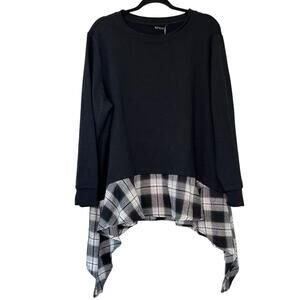 NWT BloomChic Black Plaid Hem Round Neck Long Sleeve Sweatshirt 2X